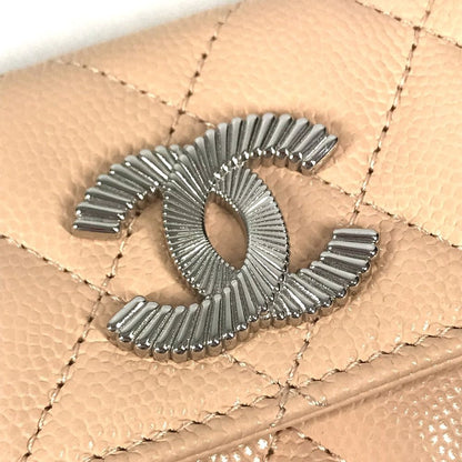 Chanel Card Case CC Logo Caviar Leather Beige — view 8