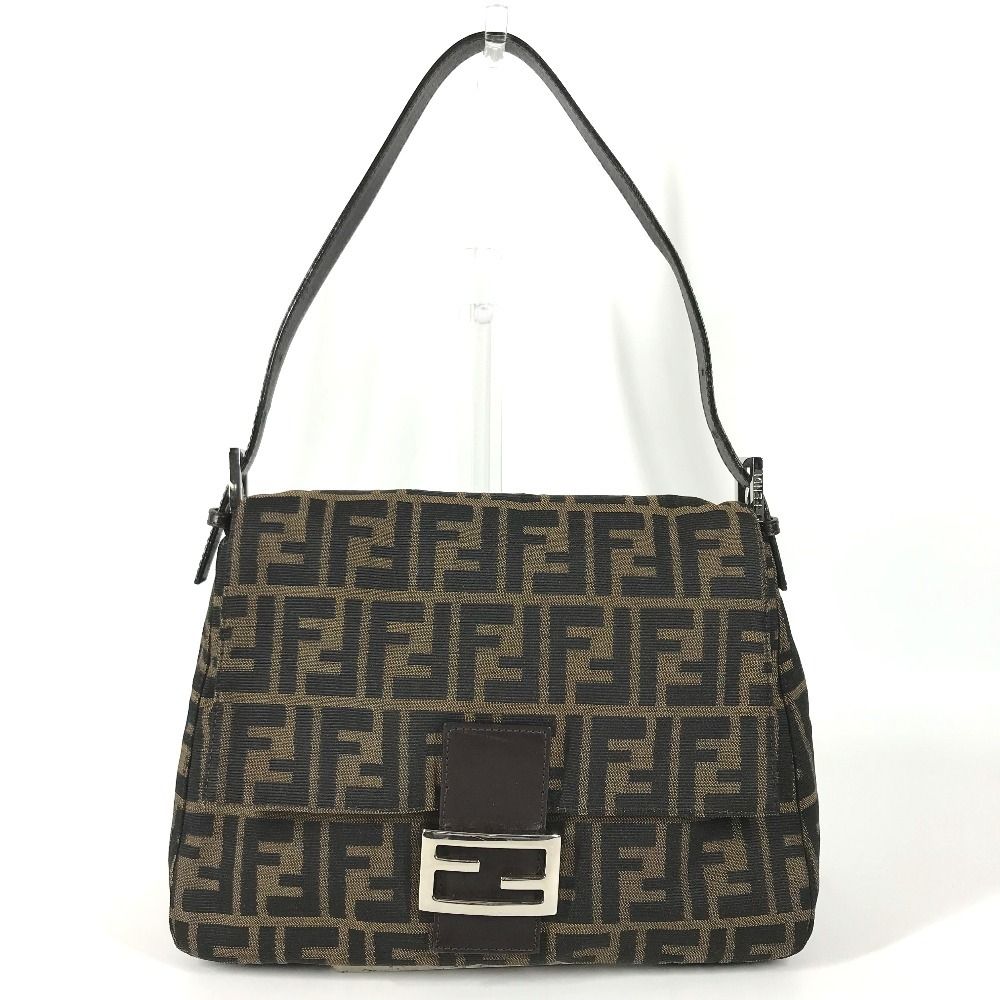 Fendi Shoulder Bag Mamma Bucket Zucca Logo Leather Canvas Brown