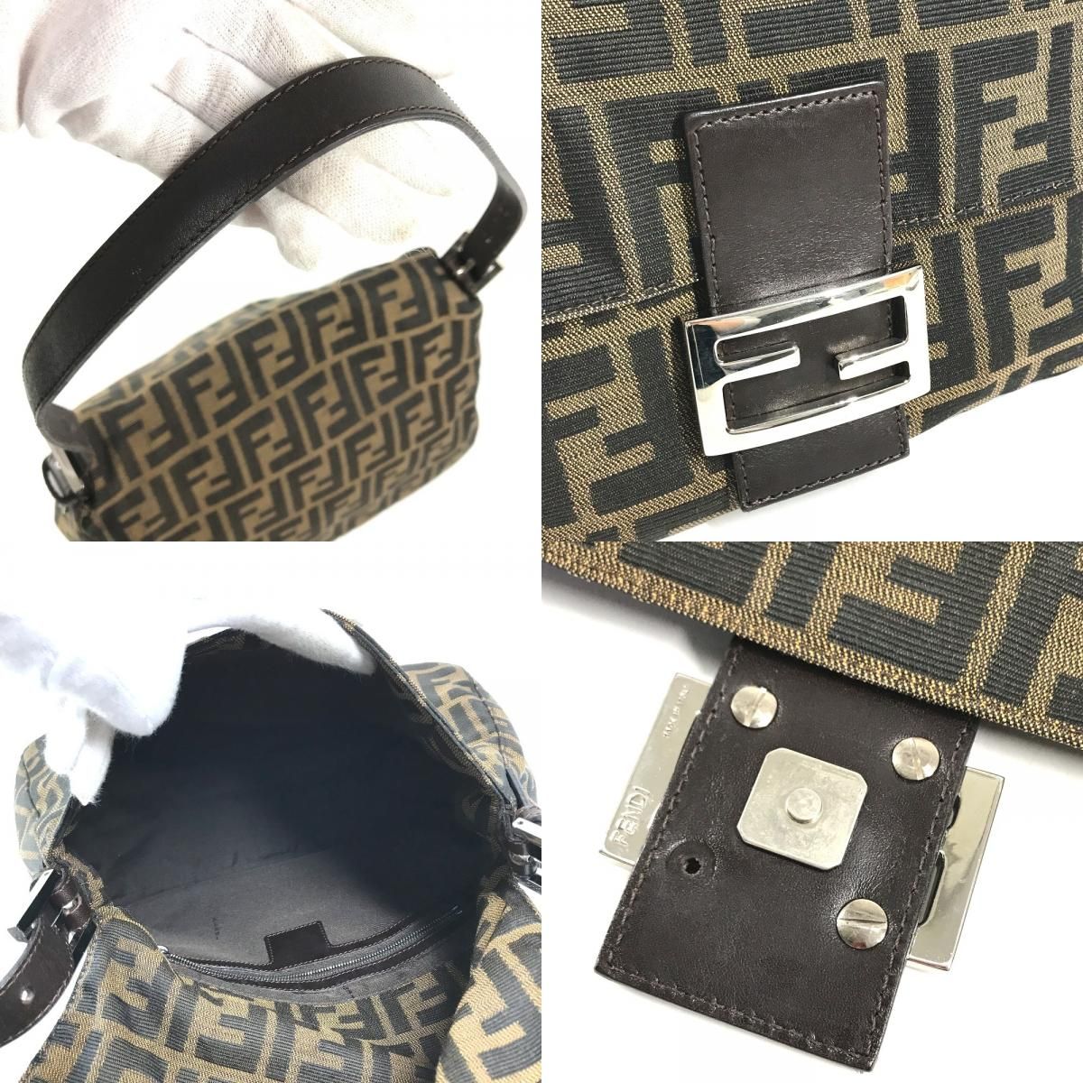 Fendi Shoulder Bag Mamma Bucket Zucca Logo Leather Canvas Brown — view 8
