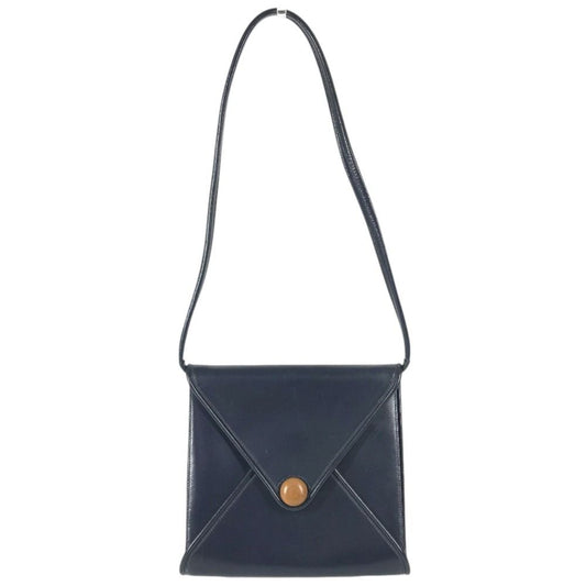 Hermes Shoulder Bag Wood Button Vintage Leather Navy