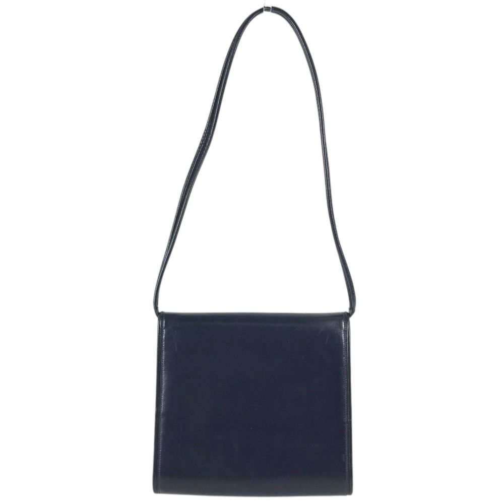 Hermes Shoulder Bag Wood Button Vintage Leather Navy — view 2