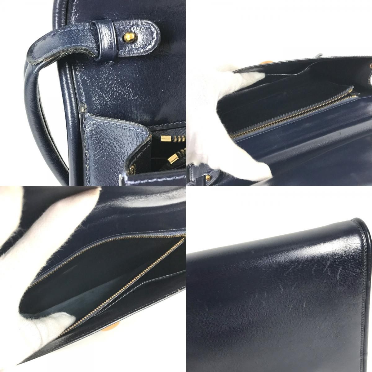 Hermes Shoulder Bag Wood Button Vintage Leather Navy — view 8