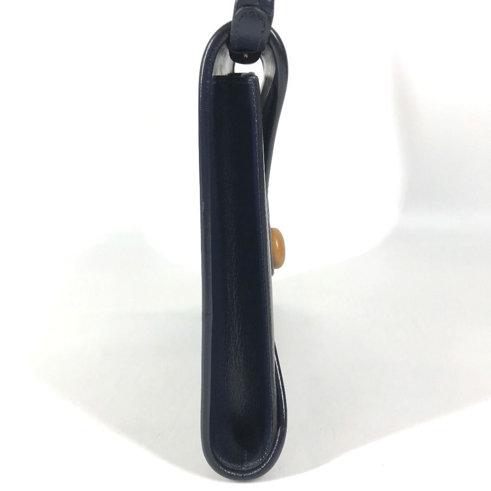 Hermes Shoulder Bag Wood Button Vintage Leather Navy — view 4