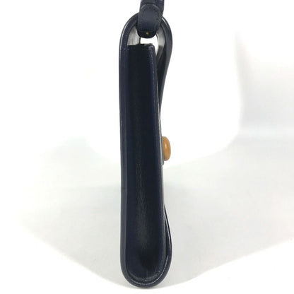 Hermes Shoulder Bag Wood Button Vintage Leather Navy — view 4