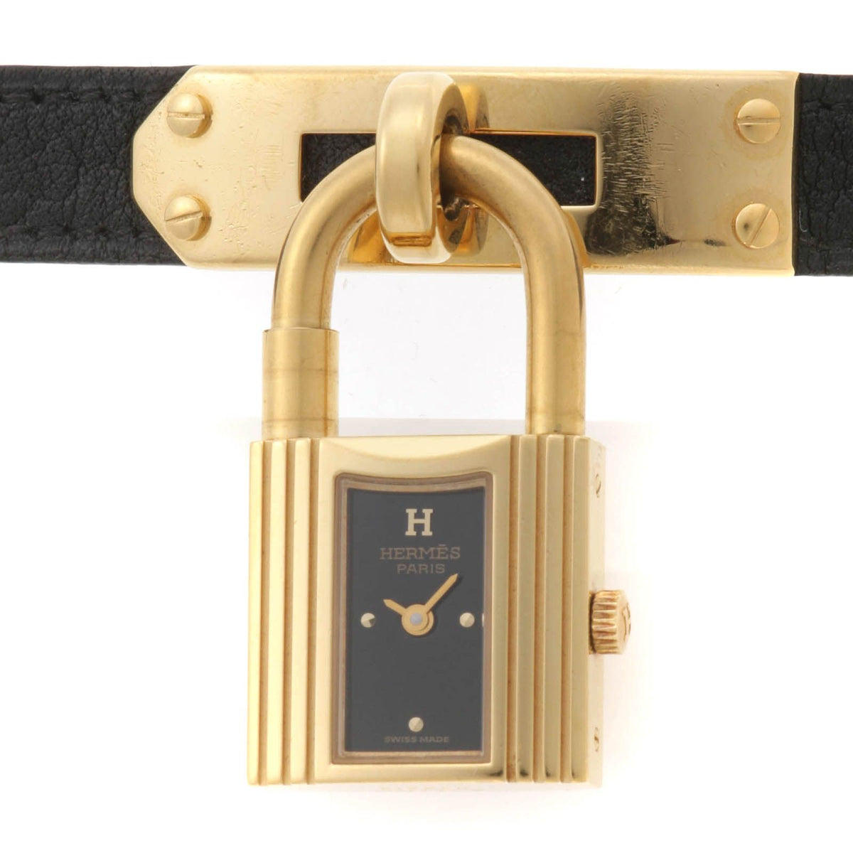 Hermes Kelly Watch Leather Black Dial Quartz