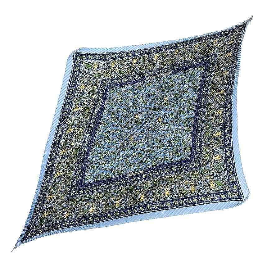 Hermes Pleated Scarf Carre 90 Chasse en Inde Indian Hunting Silk Blue
