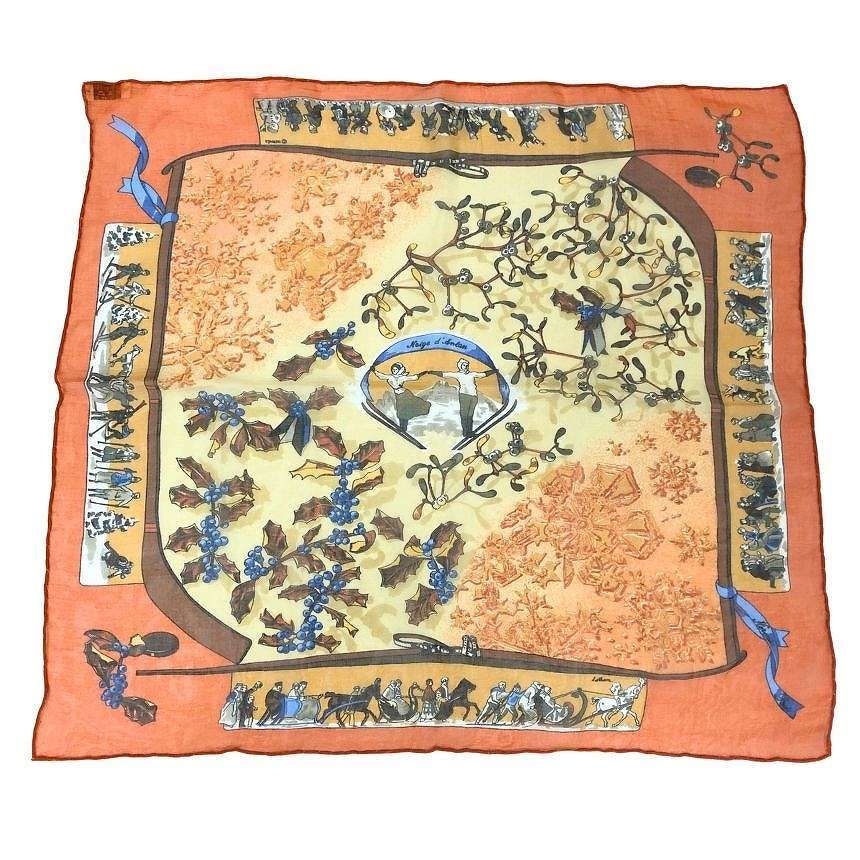 Hermes Things Scarf Carre 45 Neige D'antan Last Year's Snow Orange Silk Muslin