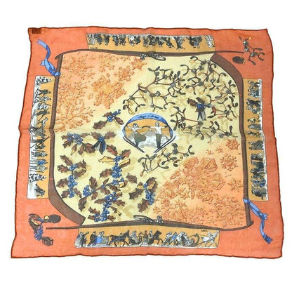 Hermes Things Scarf Carre 45 Neige D'antan Last Year's Snow Orange Silk Muslin