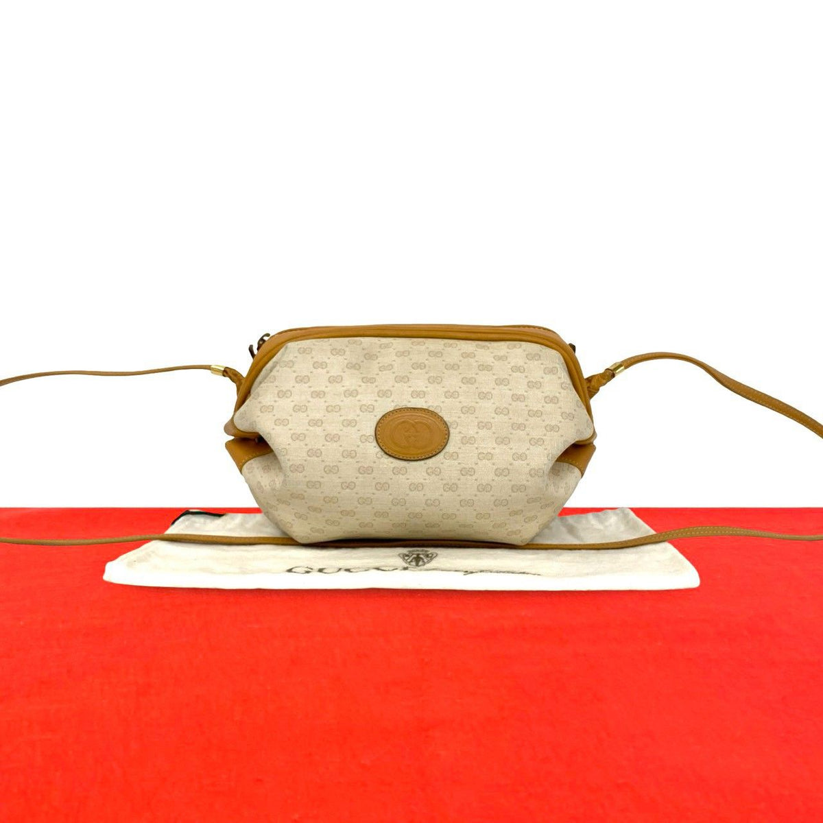 Gucci Vintage Micro GG Leather Shoulder Bag Pochette Ivory Brown