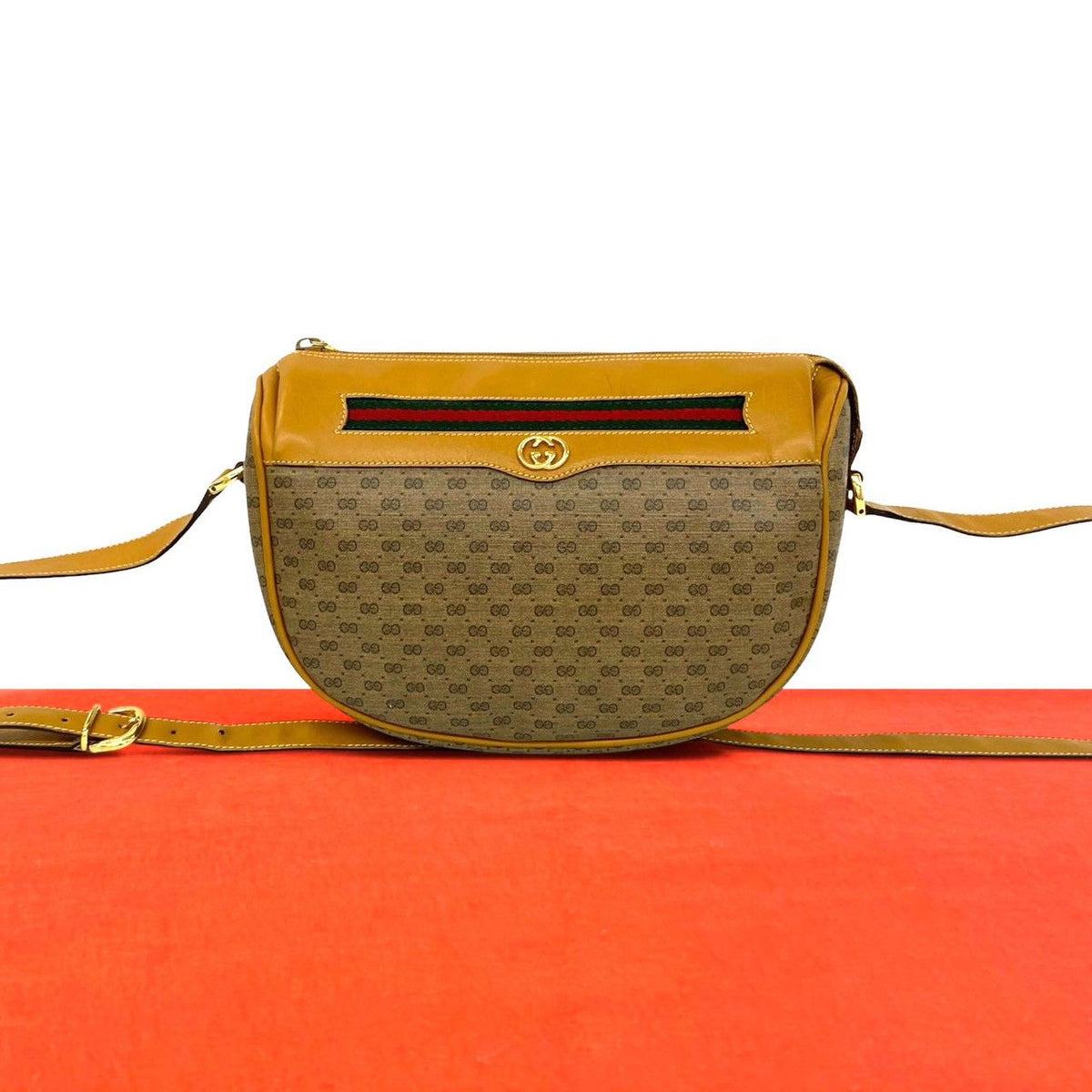 Gucci Vintage Sherry Line Micro GG Leather Shoulder Bag Pochette Brown