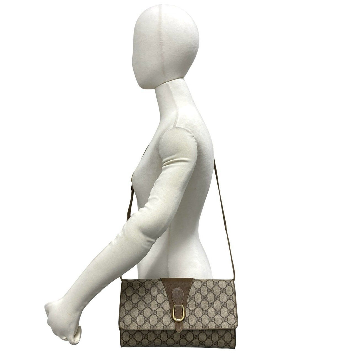 Gucci Vintage GG Supreme Logo Leather Shoulder Bag Pochette Brown — view 2