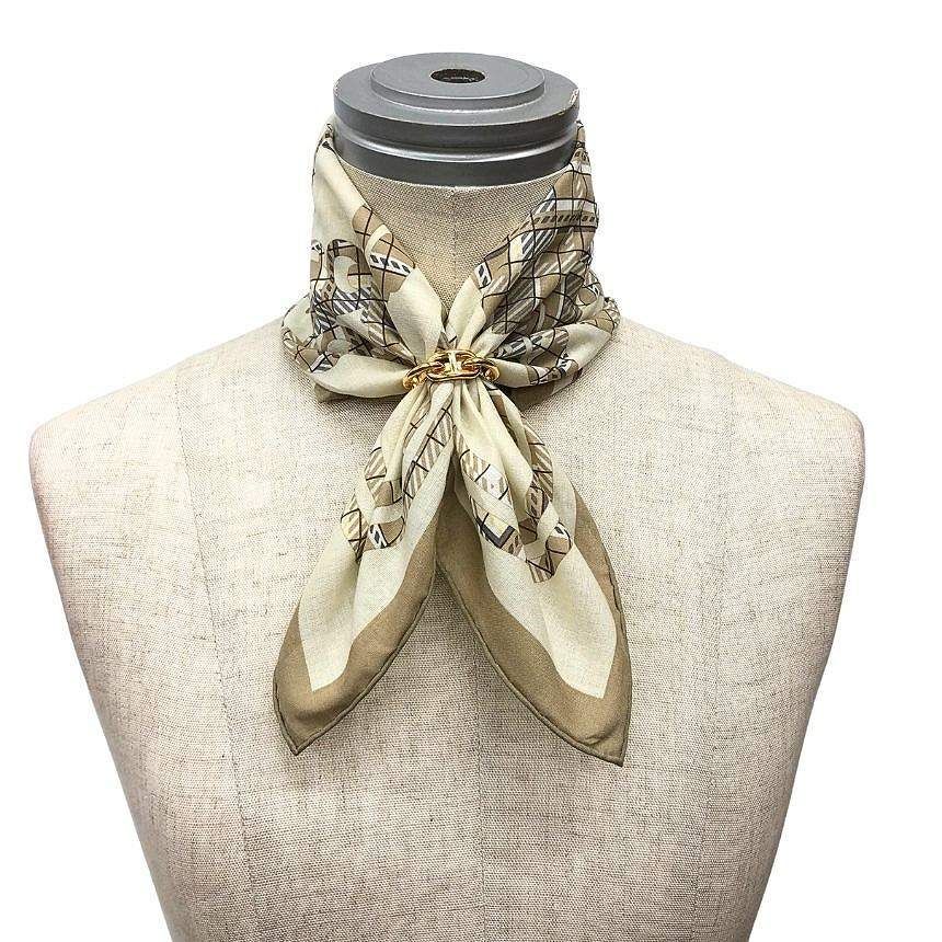Hermes Handkerchief Cotton Carre Brides de Gala Tartan 02 Ecru Beige — view 2