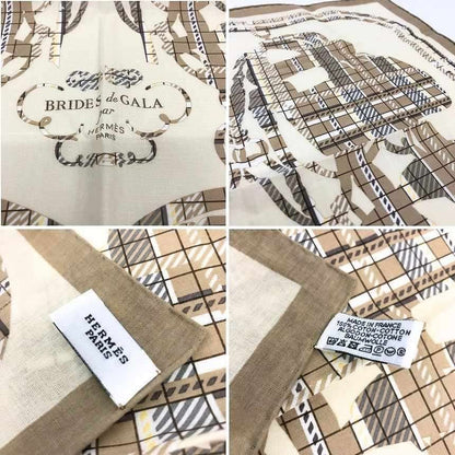 Hermes Handkerchief Cotton Carre Brides de Gala Tartan 02 Ecru Beige — view 3