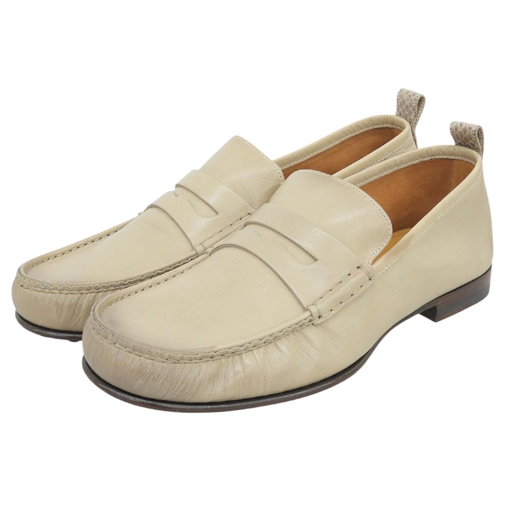 Gucci Distressed Leather Coin Loafers Shoes Beige