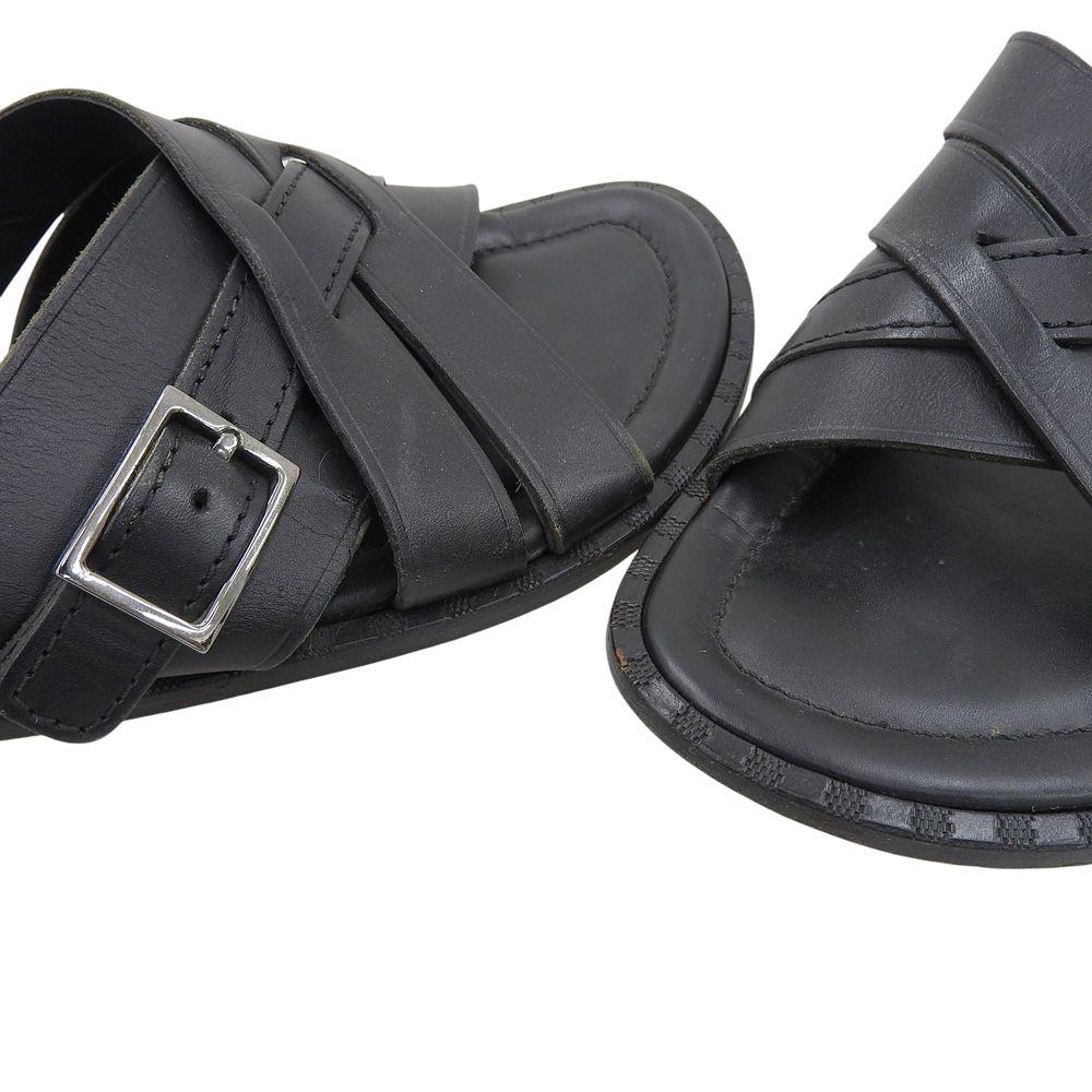 Louis Vuitton Leather Braided Design Flat Sandals Shoes Black 6.5 — view 3