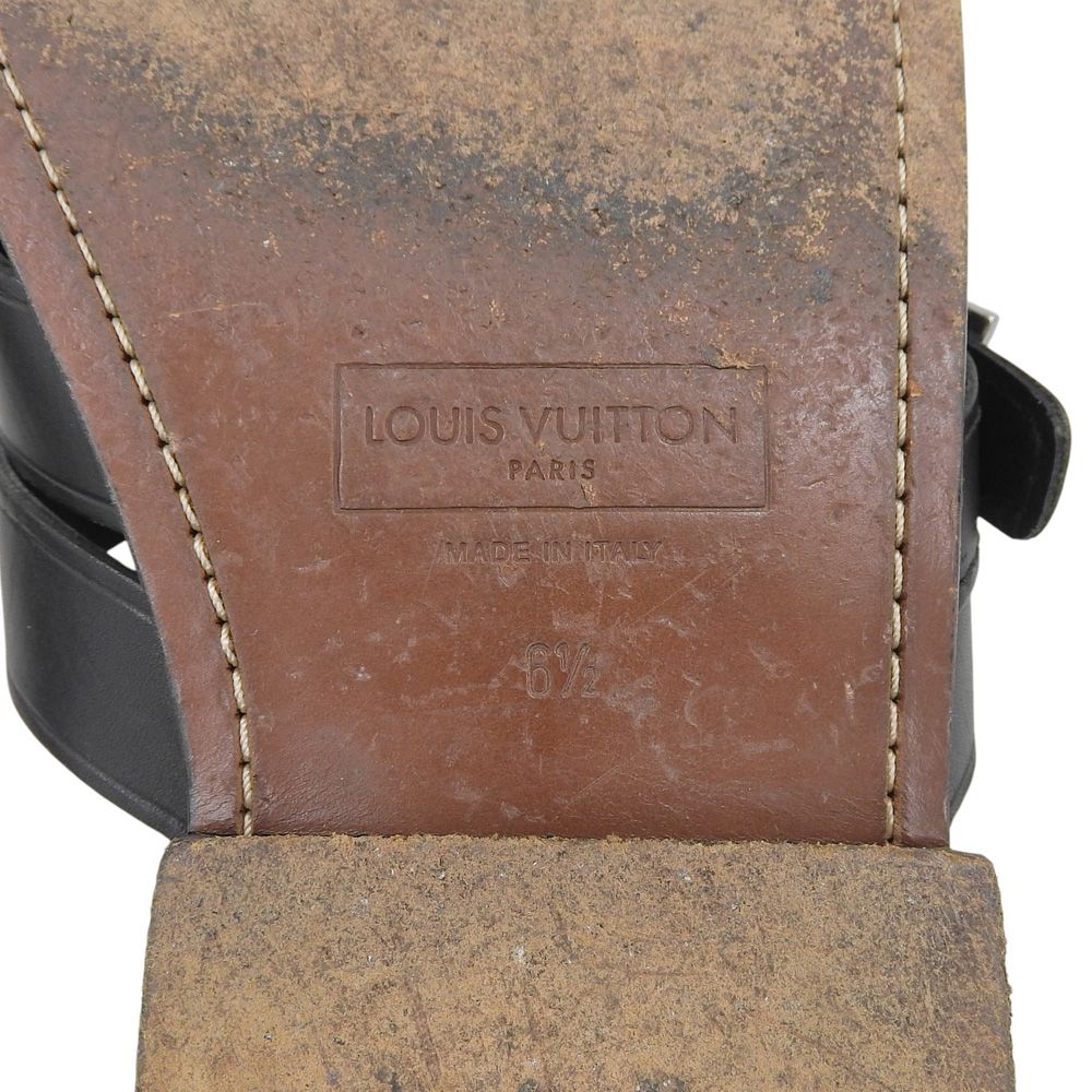 Louis Vuitton Leather Braided Design Flat Sandals Shoes Black 6.5 — view 6