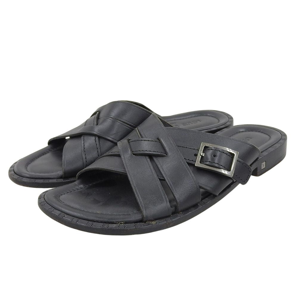 Louis Vuitton Leather Braided Design Flat Sandals Shoes Black 6.5