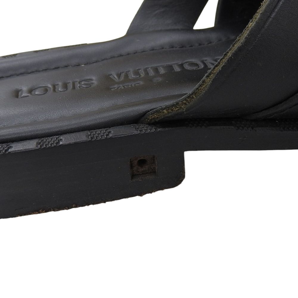 Louis Vuitton Leather Braided Design Flat Sandals Shoes Black 6.5 — view 4