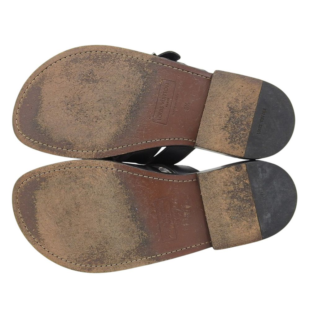 Louis Vuitton Leather Braided Design Flat Sandals Shoes Black 6.5 — view 2