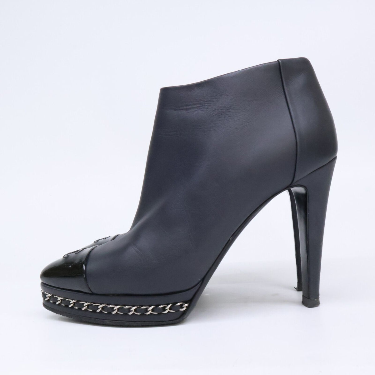 Chanel CC Logo Chain Decoration Leather Booties 38C Boots — view 2