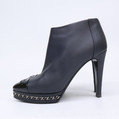 Chanel CC Logo Chain Decoration Leather Booties 38C Boots — view 2