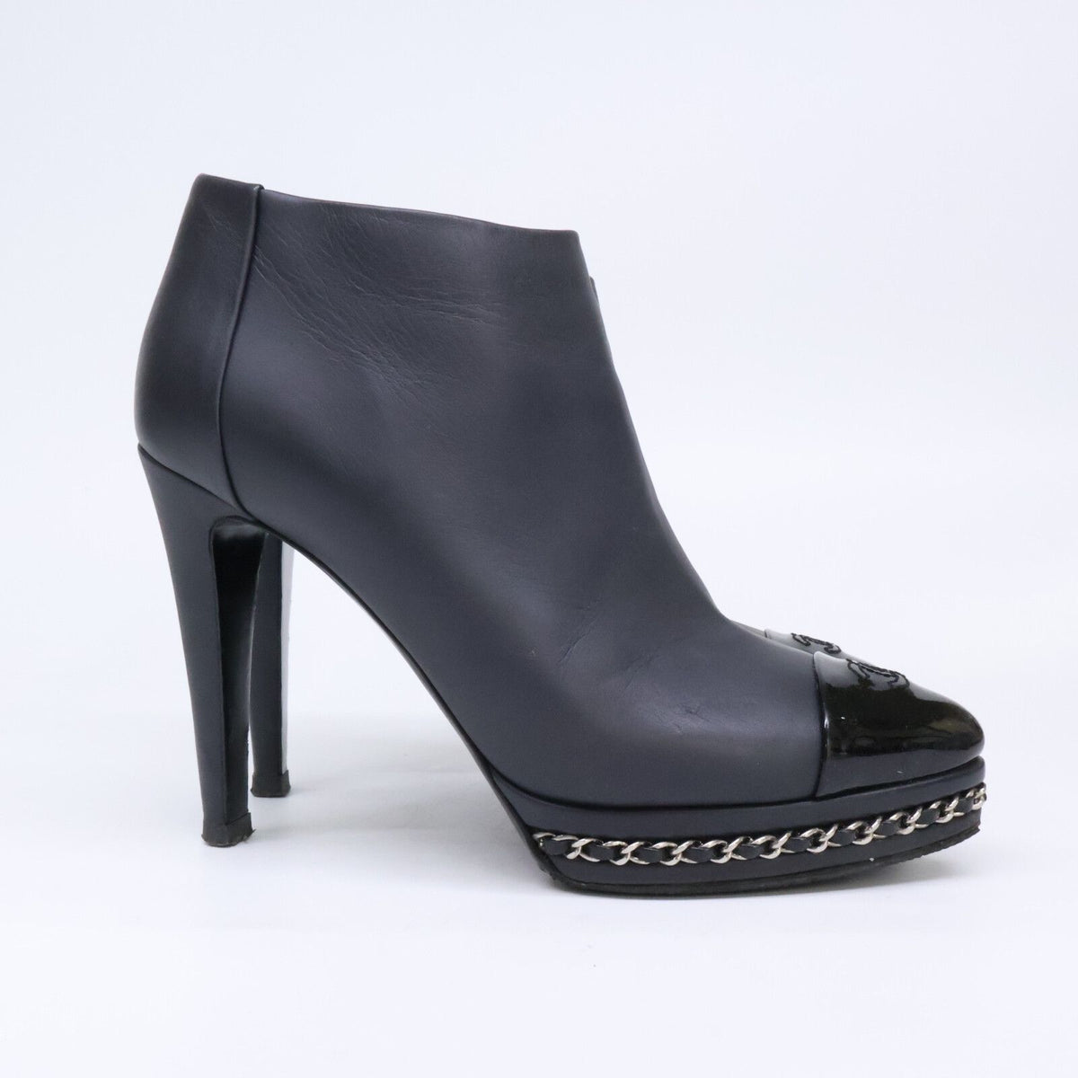 Chanel CC Logo Chain Decoration Leather Booties 38C Boots — view 4