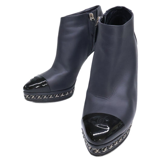 Chanel CC Logo Chain Decoration Leather Booties 38C Boots