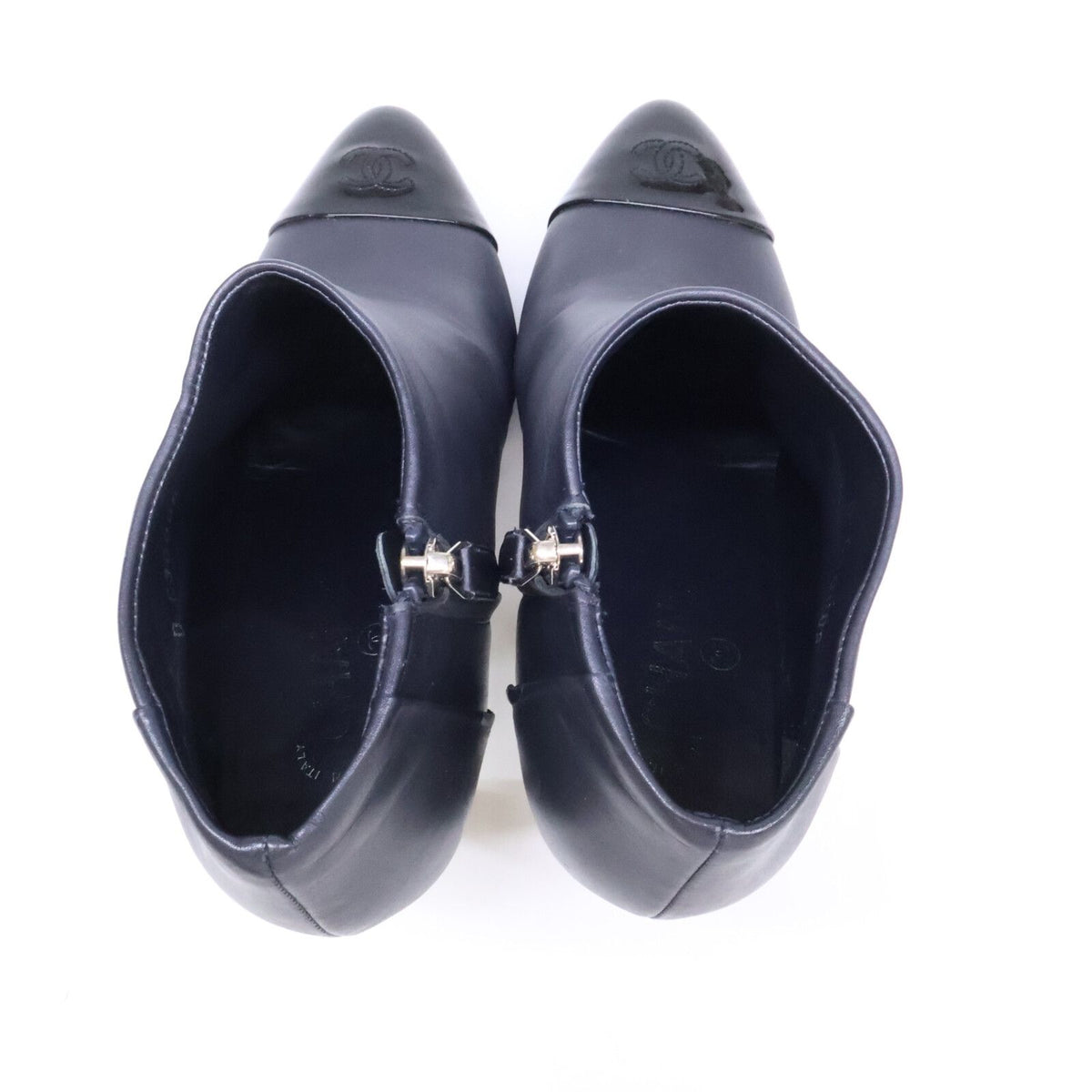 Chanel CC Logo Chain Decoration Leather Booties 38C Boots — view 5