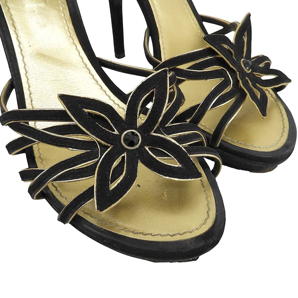 Louis Vuitton Suede Ankle Strap Sandals Shoes Black Gold — view 3