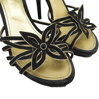 Louis Vuitton Suede Ankle Strap Sandals Shoes Black Gold — view 3