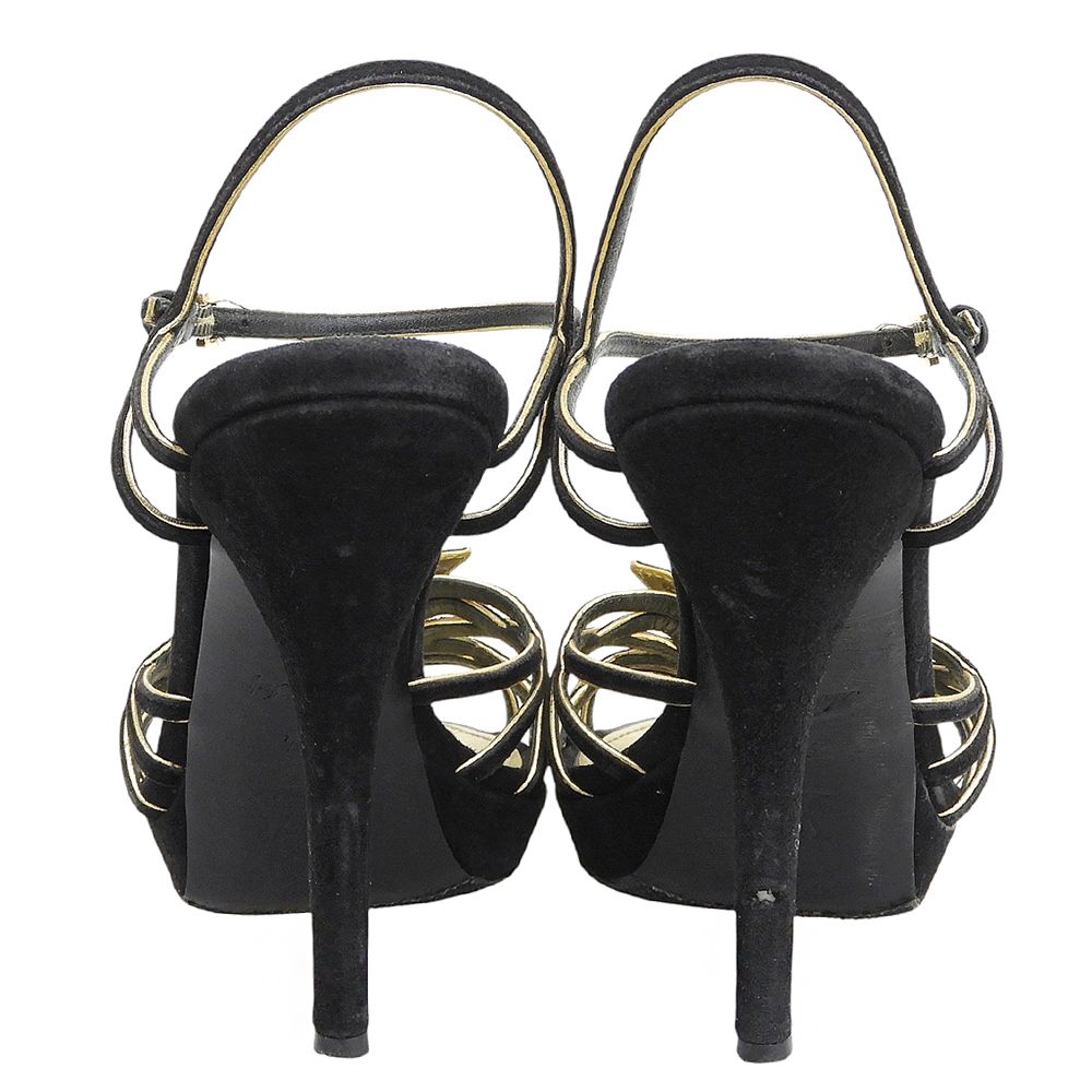 Louis Vuitton Suede Ankle Strap Sandals Shoes Black Gold — view 5