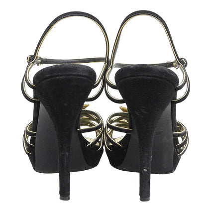 Louis Vuitton Suede Ankle Strap Sandals Shoes Black Gold — view 5