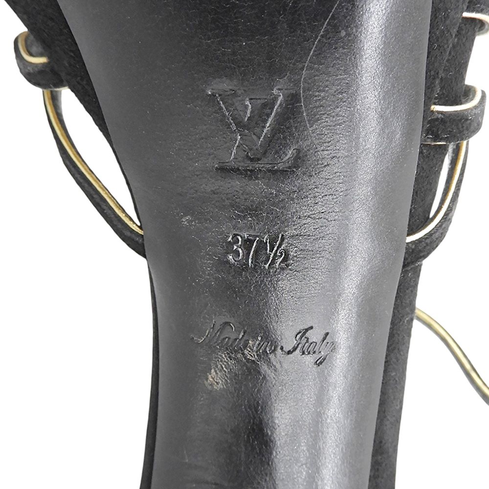 Louis Vuitton Suede Ankle Strap Sandals Shoes Black Gold — view 6