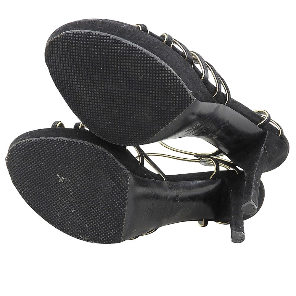 Louis Vuitton Suede Ankle Strap Sandals Shoes Black Gold — view 2