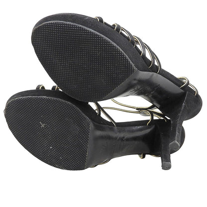 Louis Vuitton Suede Ankle Strap Sandals Shoes Black Gold — view 2