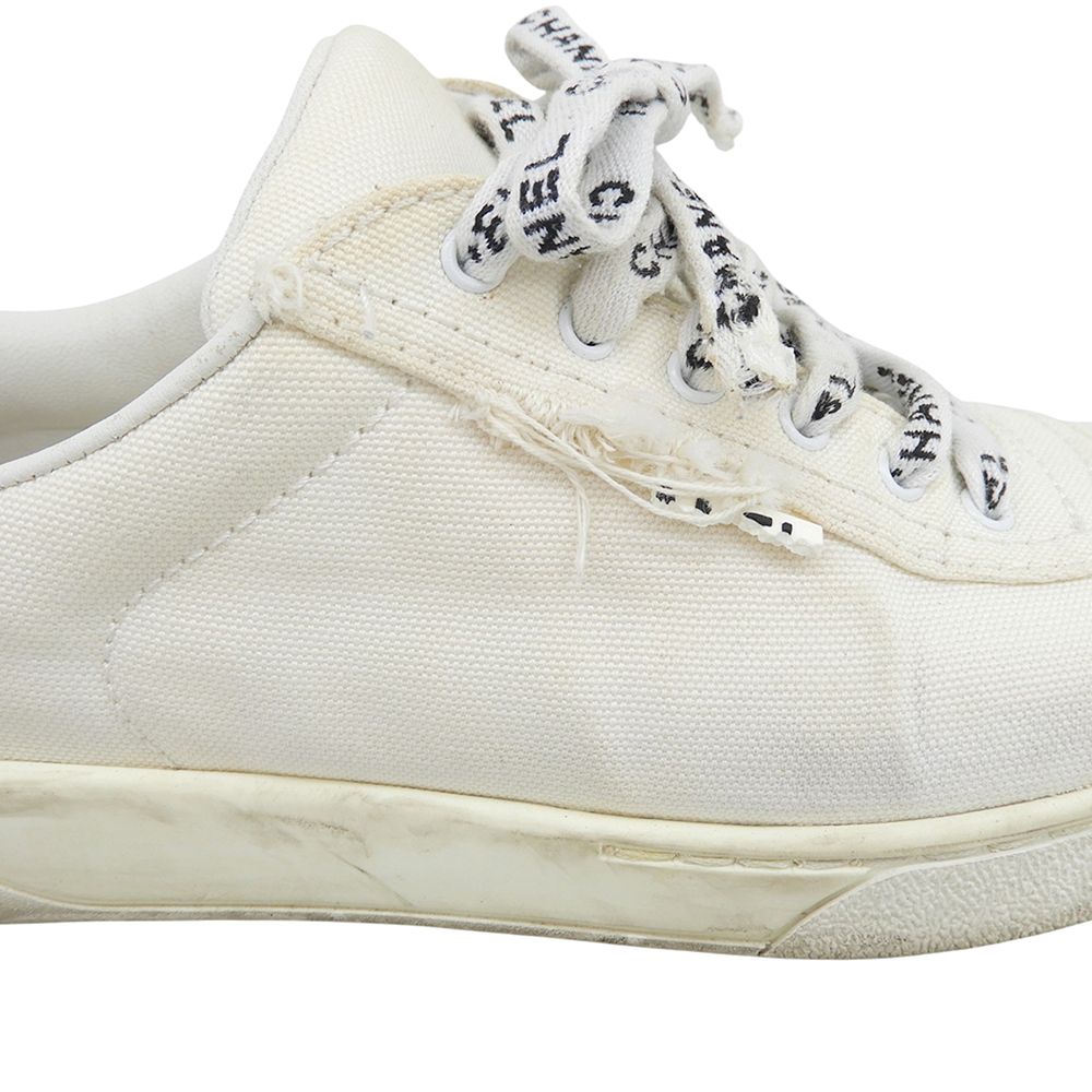 Chanel CC Logo Canvas Low-Top Sneakers White — view 3