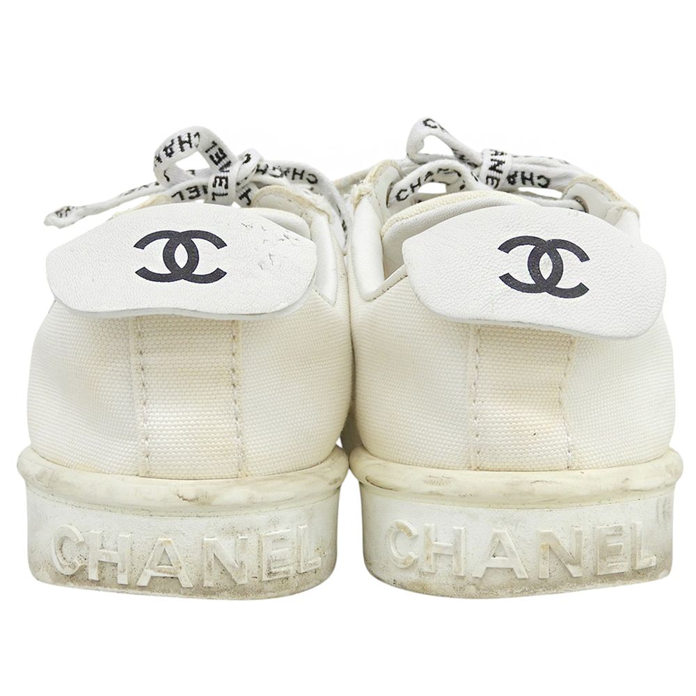 Chanel CC Logo Canvas Low-Top Sneakers White — view 5