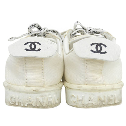 Chanel CC Logo Canvas Low-Top Sneakers White — view 5