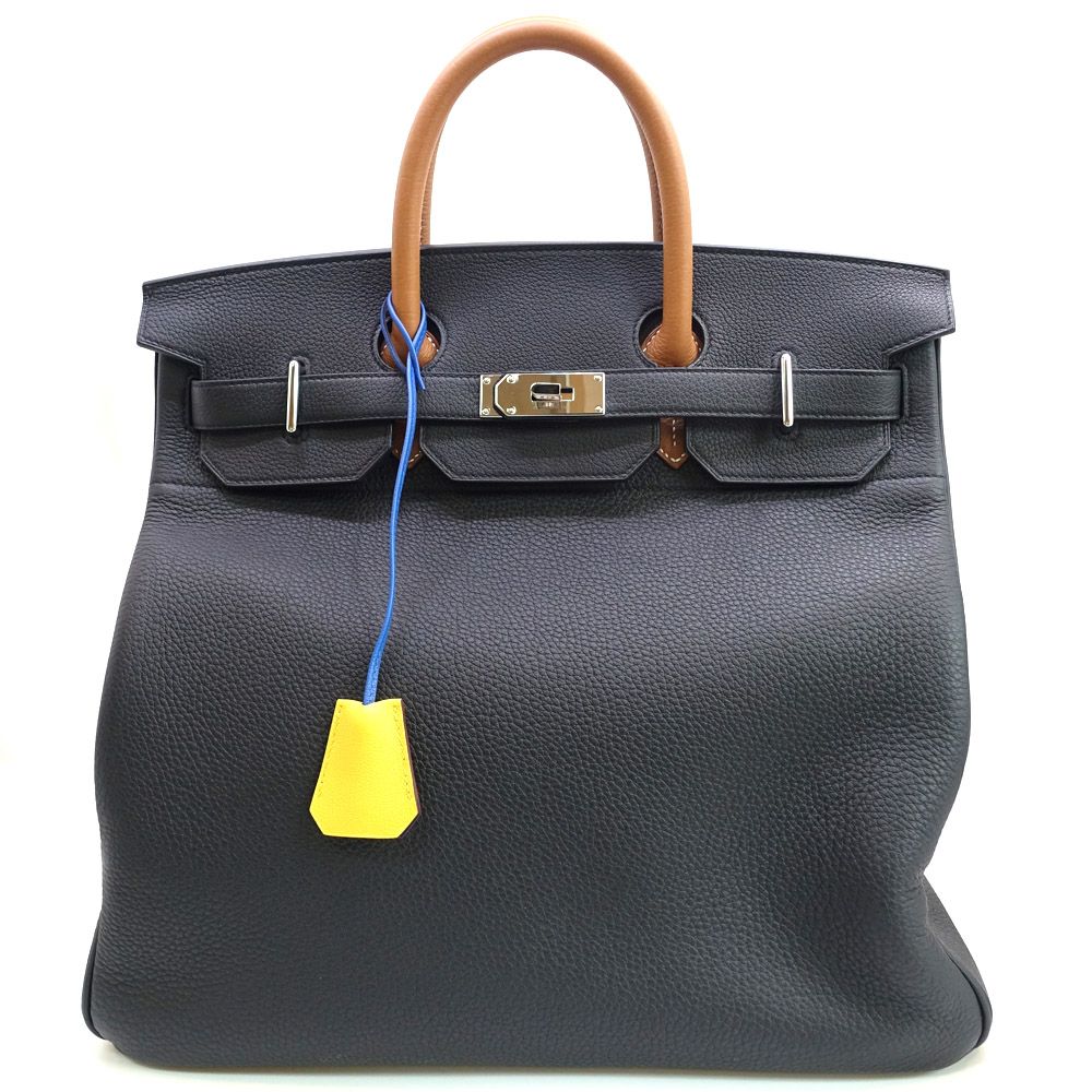 Hermes Haut Courroies Hac 40 Tricolor Noir Gold Blue Royale Togo GD Handbag