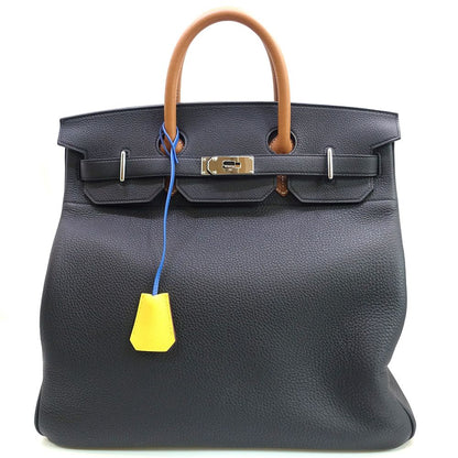 Hermes Haut Courroies Hac 40 Tricolor Noir Gold Blue Royale Togo GD Handbag