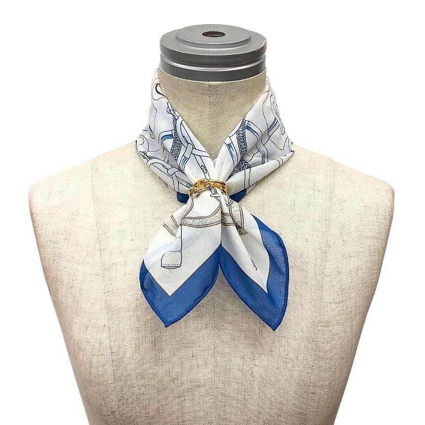 Hermes Handkerchief Cotton Carre Eperon D'or Apron Doll White Blue — view 2