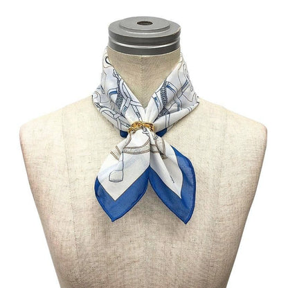Hermes Handkerchief Cotton Carre Eperon D'or Apron Doll White Blue — view 2