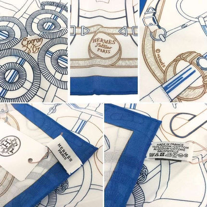Hermes Handkerchief Cotton Carre Eperon D'or Apron Doll White Blue — view 3