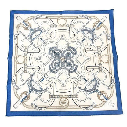 Hermes Handkerchief Cotton Carre Eperon D'or Apron Doll White Blue