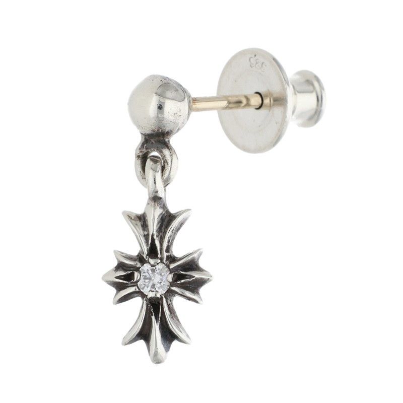 Chrome Hearts Tny CH Pls Dia Tiny Ech Plus Drop 1 Diamond Silver Earrings