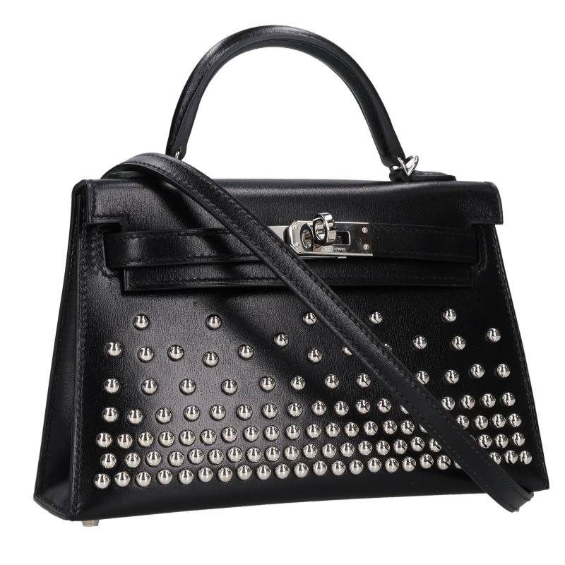 Hermes Mini Kelly 2 Cloete Silver Box Calf Leather Shoulder Bag
