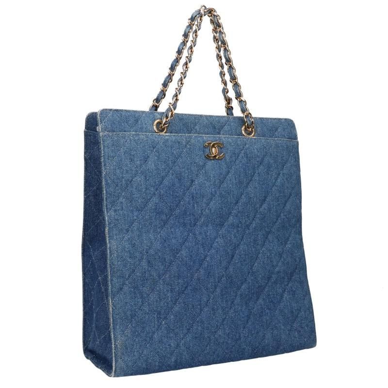 Chanel Quilted Denim Chain Tote Bag