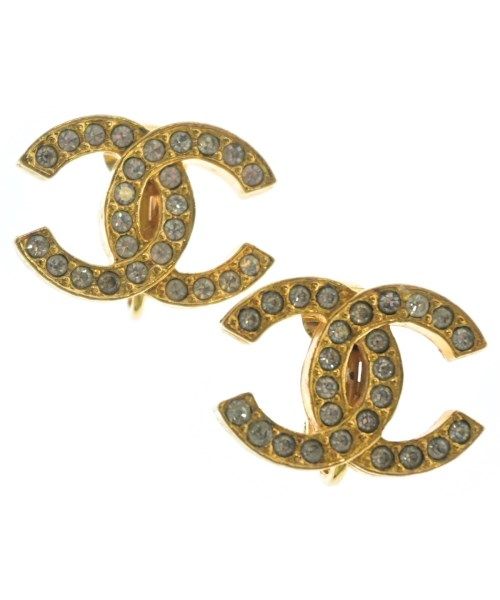 Chanel Vintage CC Logo Rhinestone Earrings Gold