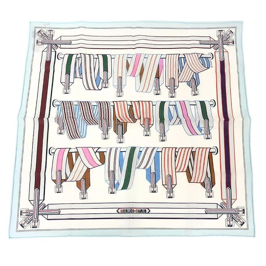 Hermes Handkerchief Carre Scarf les Sangles en Finesse Anne Metz Belt Pattern