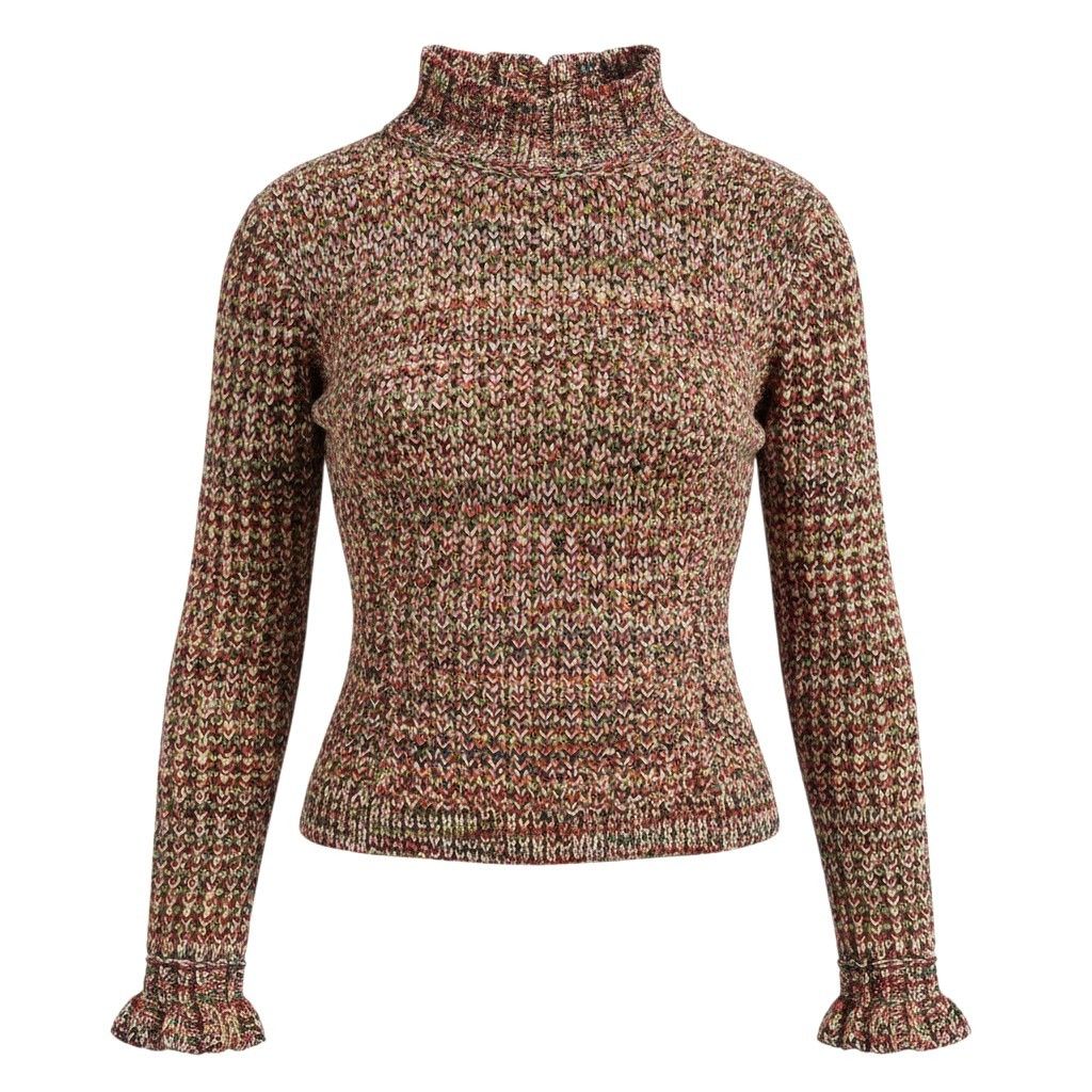 Chanel Middle Gauge Mixed Knit Sweater High Neck Multicolor Wool 34
